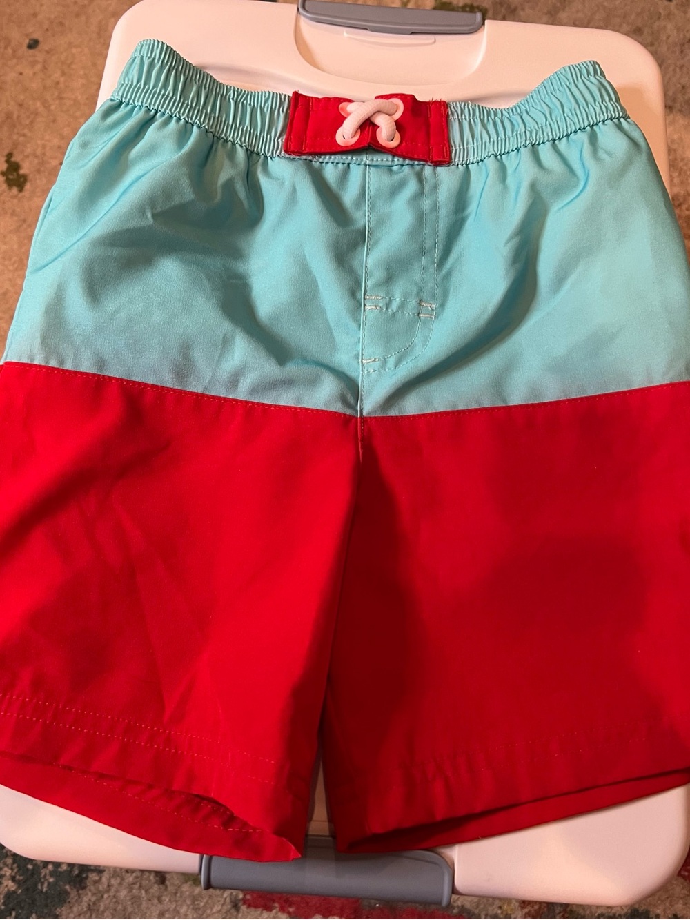Colorblock Aqua and Red Boys 3T Swim Trunks